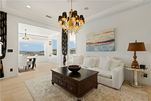 Chandelier, Dining room, Interior, Living room, Recessed Lighting, Wood Texture Flooring