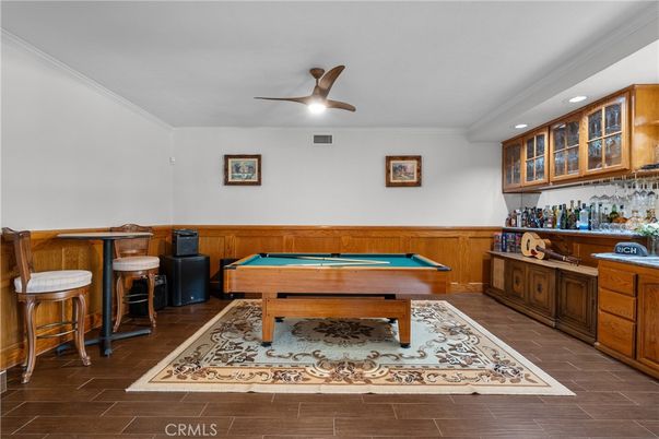 Billiard Table, Game Room, Interior, Recessed Lighting, Wood Texture Flooring