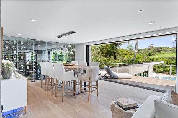 Dining room, Interior, Pendant Lights, Recessed Lighting, Wine Storage, Wood Texture Flooring