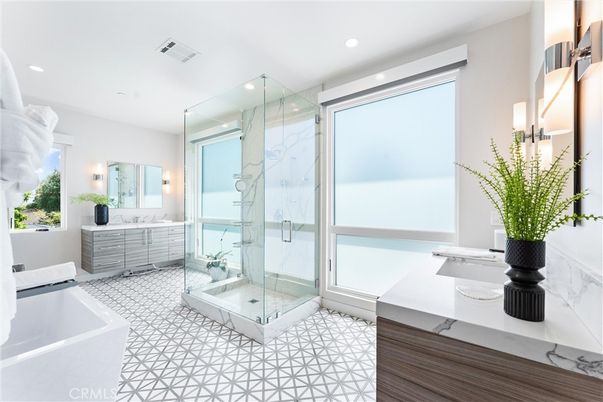 Bathroom, Glass Shower, Interior, Recessed Lighting