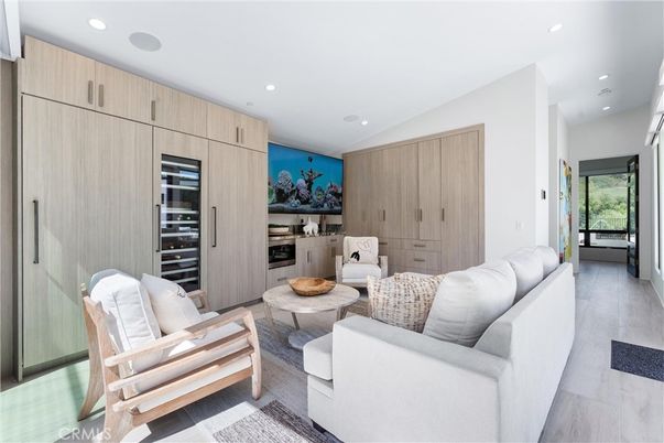Interior, Kitchen, Living room, Recessed Lighting, Stainless Steel Appliances, Wood Texture Flooring