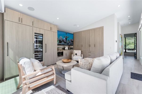 Interior, Kitchen, Living room, Recessed Lighting, Stainless Steel Appliances, Wood Texture Flooring