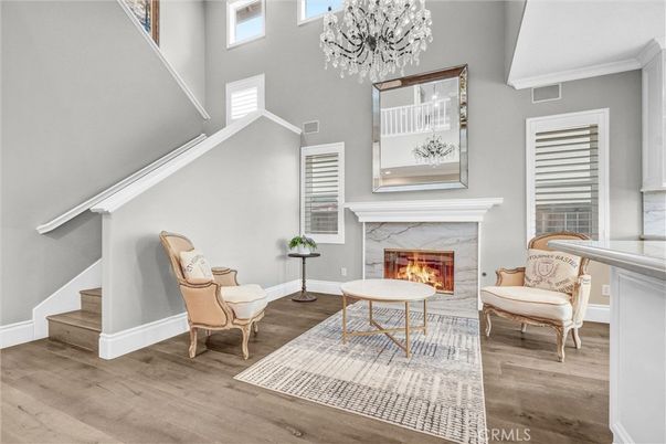 Chandelier, Fireplace, Interior, Wood Texture Flooring