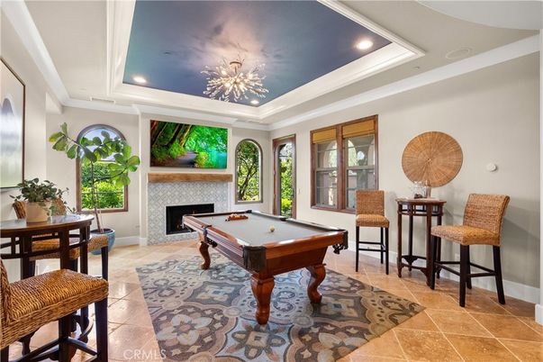 Billiard Table, Fireplace, Game Room, Interior, Recessed Lighting