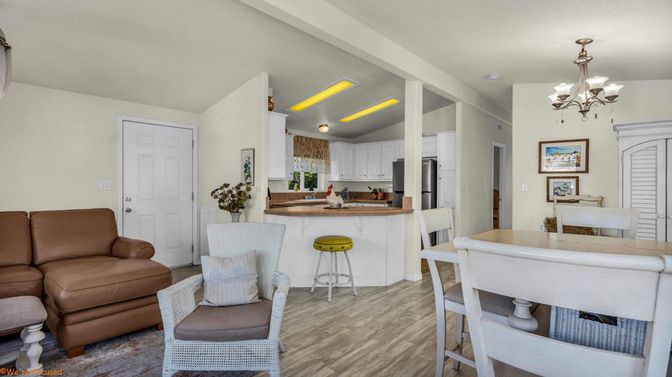 Chandelier, Interior, Kitchen, Living room, Stainless Steel Appliances, Wood Texture Flooring