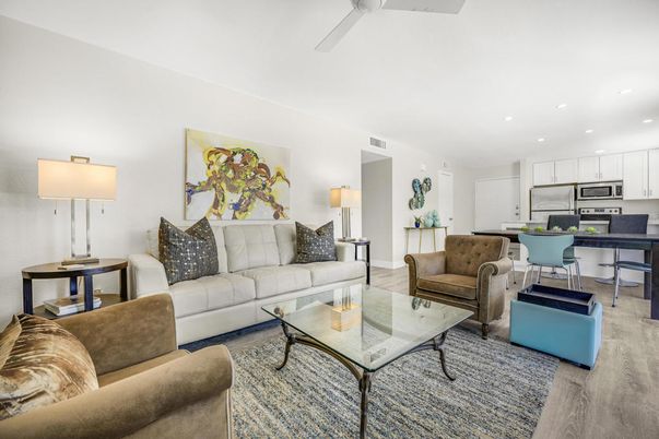 Interior, Kitchen, Living room, Recessed Lighting, Stainless Steel Appliances, Wood Texture Flooring