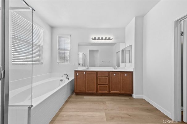 Bathroom, Dual Sink Vanities, Interior, Wood Texture Flooring