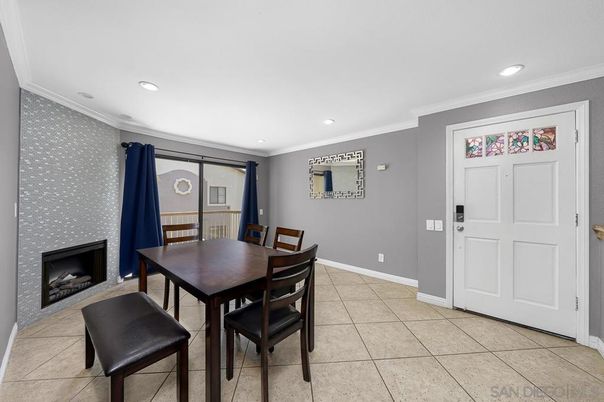 Dining room, Fireplace, Interior, Recessed Lighting
