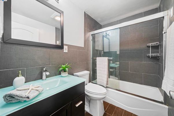 Bathroom, Glass Shower, Interior, Wood Texture Flooring