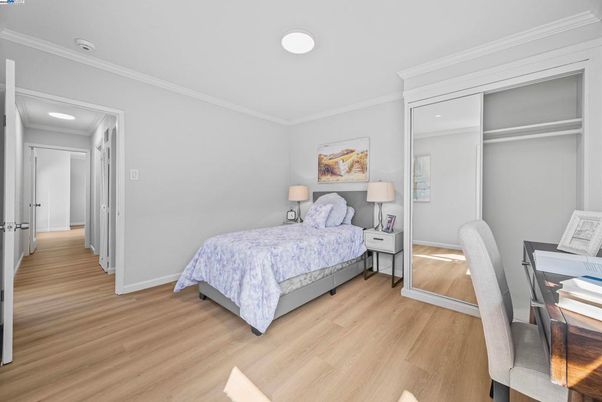 Bedroom, Interior, Recessed Lighting, Wood Texture Flooring