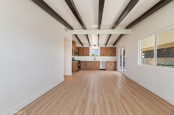 Interior, Kitchen, Stainless Steel Appliances, Wooden Beams, Wood Texture Flooring