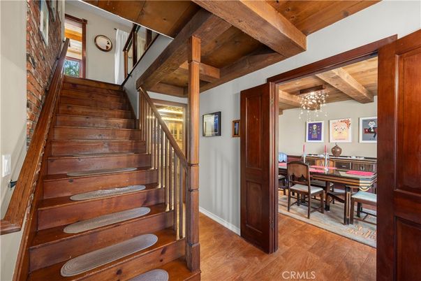 Chandelier, Dining room, Interior, Wooden Beams, Wooden Ceilings, Wood Texture Flooring