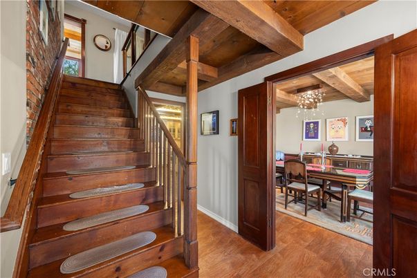 Chandelier, Dining room, Interior, Wooden Beams, Wooden Ceilings, Wood Texture Flooring