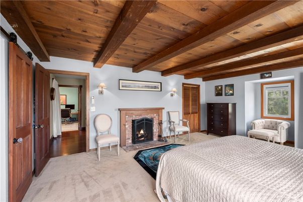Bedroom, Fireplace, Interior, Wooden Beams, Wooden Ceilings, Wood Texture Flooring