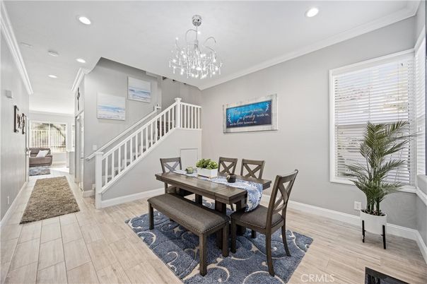 Dining room, Interior, Recessed Lighting, Wood Texture Flooring