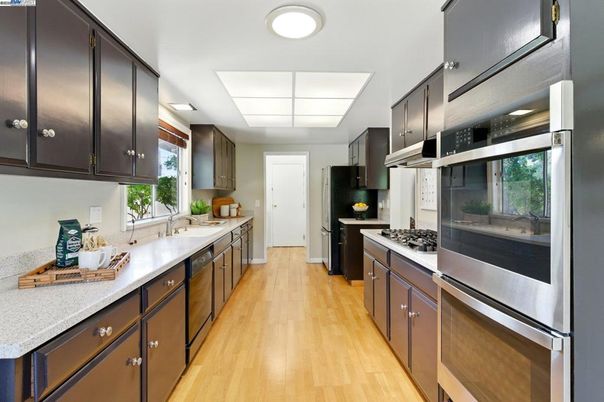 Interior, Kitchen, Stainless Steel Appliances, Wood Texture Flooring