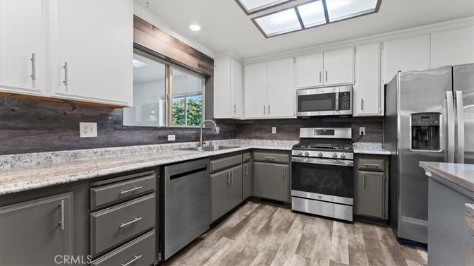 Glass Ceilings, Interior, Kitchen, Recessed Lighting, Stainless Steel Appliances, Wood Texture Flooring