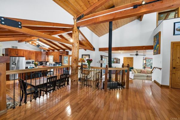 Dining room, Interior, Kitchen, Stainless Steel Appliances, Wooden Beams, Wooden Ceilings, Wood Texture Flooring