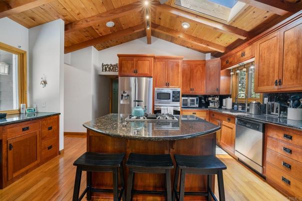 Interior, Kitchen, Recessed Lighting, Stainless Steel Appliances, Wooden Beams, Wooden Ceilings, Wood Texture Flooring