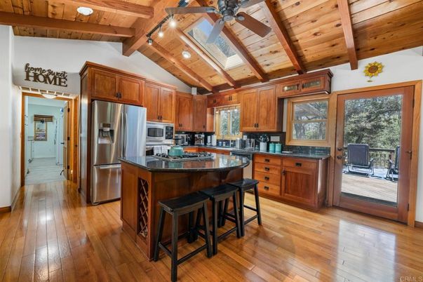 Interior, Kitchen, Recessed Lighting, Stainless Steel Appliances, Wooden Beams, Wooden Ceilings, Wood Texture Flooring