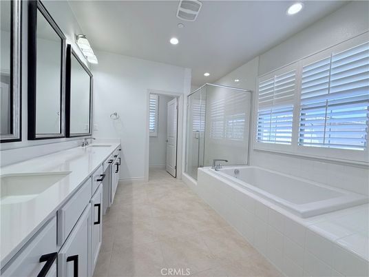Bathroom, Dual Sink Vanities, Glass Shower, Interior, Recessed Lighting