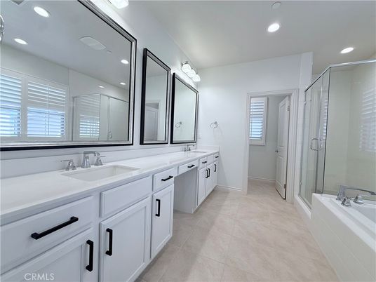 Bathroom, Dual Sink Vanities, Glass Shower, Interior, Recessed Lighting