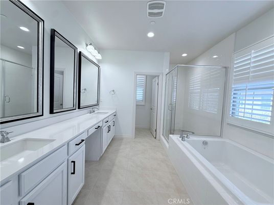 Bathroom, Dual Sink Vanities, Glass Shower, Interior, Recessed Lighting