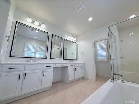 Bathroom, Dual Sink Vanities, Glass Shower, Interior, Recessed Lighting