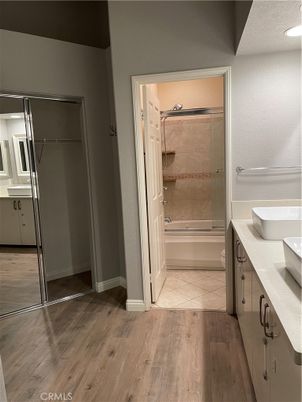 Bathroom, Glass Shower, Interior, Recessed Lighting, Wood Texture Flooring