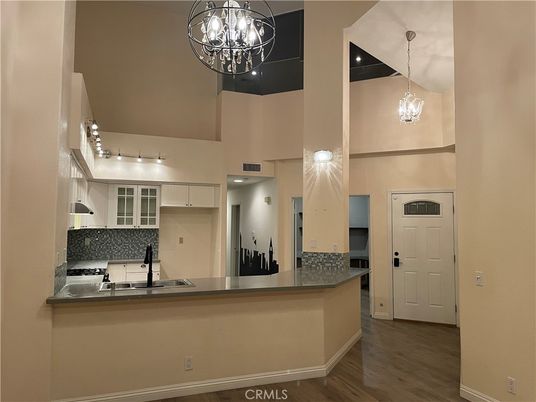 Chandelier, Interior, Kitchen, Pendant Lights, Wood Texture Flooring