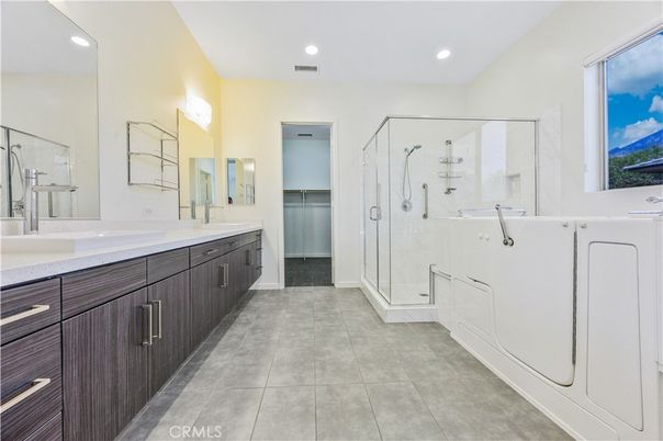 Bathroom, Dual Sink Vanities, Glass Shower, Interior, Recessed Lighting