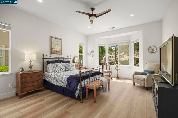 Bedroom, Interior, Recessed Lighting, Wood Texture Flooring
