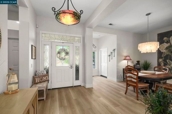 Chandelier, Dining room, Interior, Pendant Lights, Recessed Lighting, Wood Texture Flooring