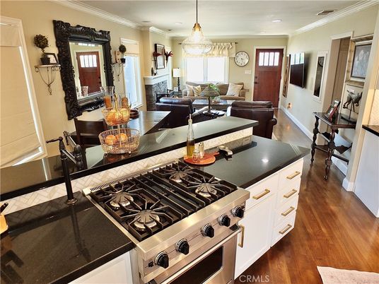 Interior, Kitchen, Living room, Pendant Lights, Recessed Lighting, Stainless Steel Appliances, Wood Texture Flooring