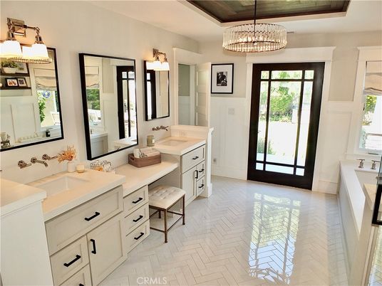 Bathroom, Chandelier, Dual Sink Vanities, Interior, Pendant Lights