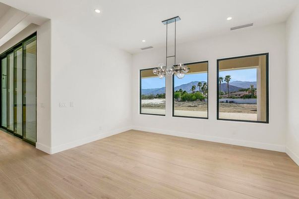 Empty room, Interior, Pendant Lights, Recessed Lighting, Wood Texture Flooring