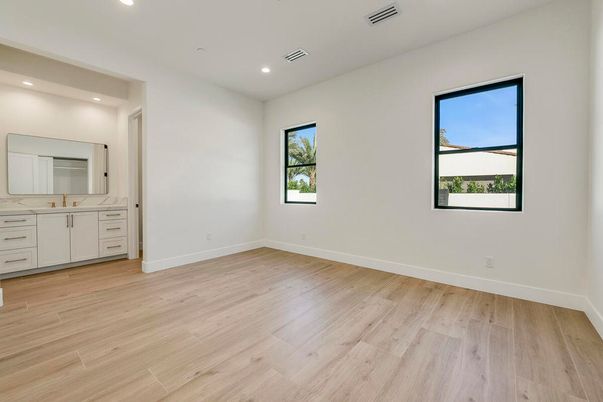 Bathroom, Empty room, Interior, Recessed Lighting, Wood Texture Flooring