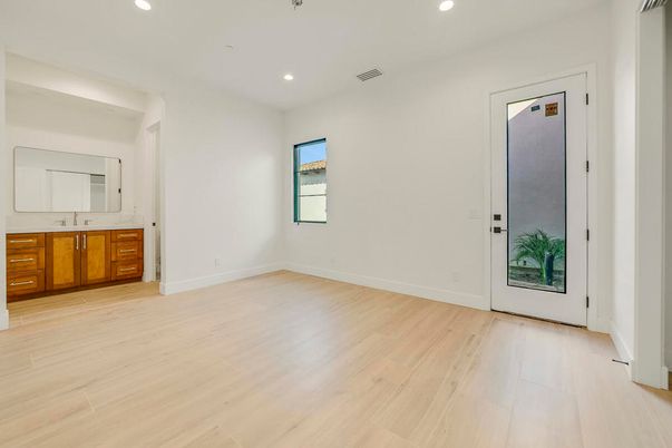 Bathroom, Empty room, Interior, Recessed Lighting, Wood Texture Flooring