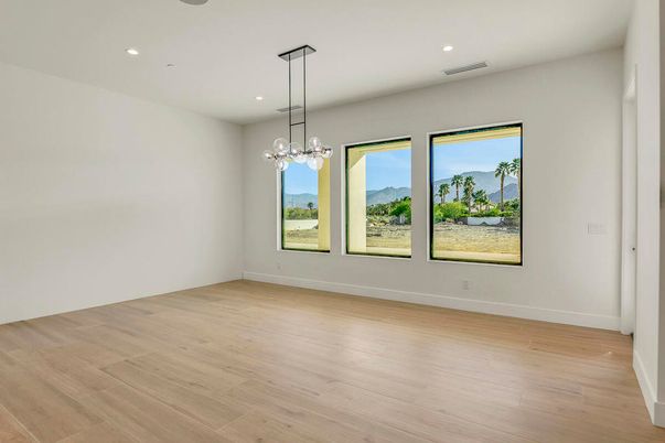Empty room, Interior, Pendant Lights, Recessed Lighting, Wood Texture Flooring