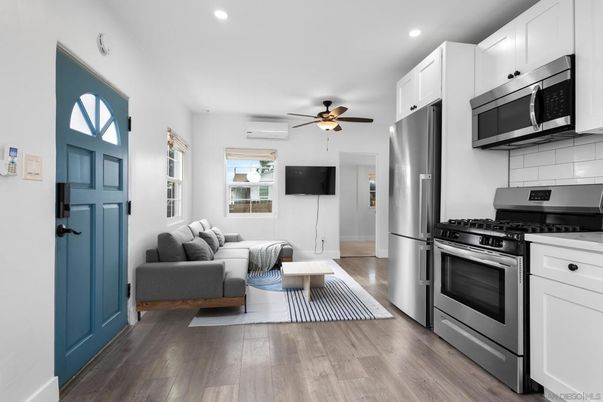 Interior, Kitchen, Living room, Recessed Lighting, Stainless Steel Appliances, Wood Texture Flooring