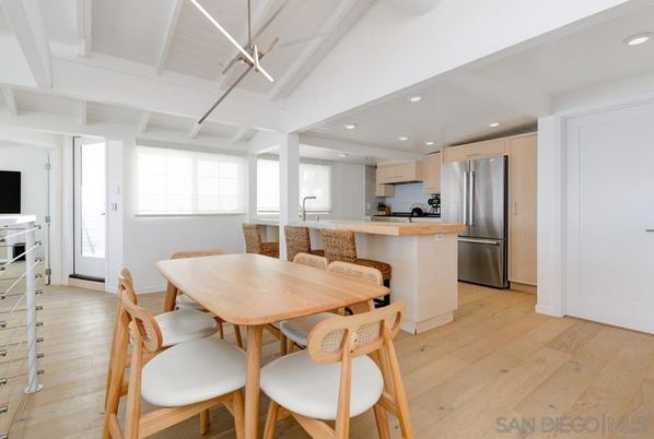 Dining room, Interior, Kitchen, Recessed Lighting, Stainless Steel Appliances, Wood Texture Flooring