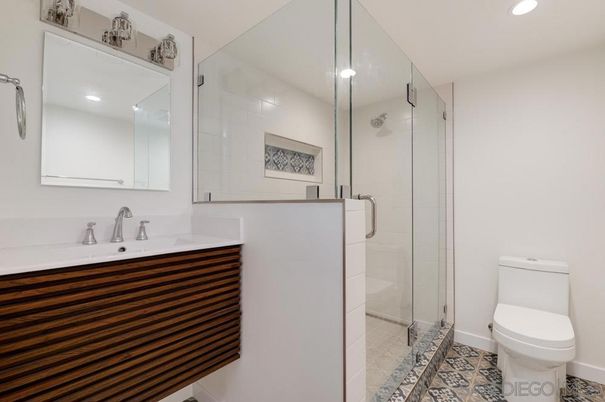 Bathroom, Glass Shower, Interior, Recessed Lighting