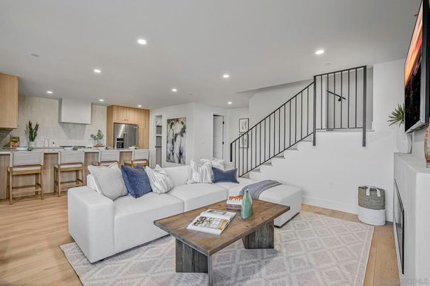Interior, Kitchen, Living room, Recessed Lighting, Stainless Steel Appliances, Wood Texture Flooring