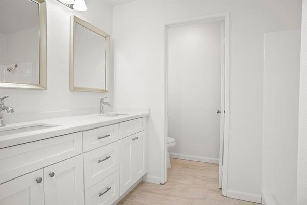 Bathroom, Dual Sink Vanities, Interior, Wood Texture Flooring