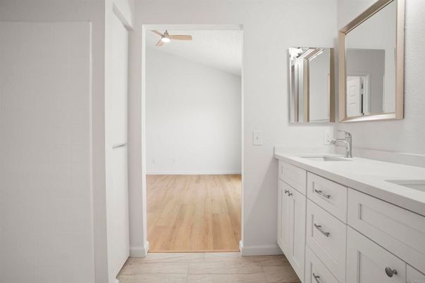 Bathroom, Dual Sink Vanities, Interior, Wood Texture Flooring