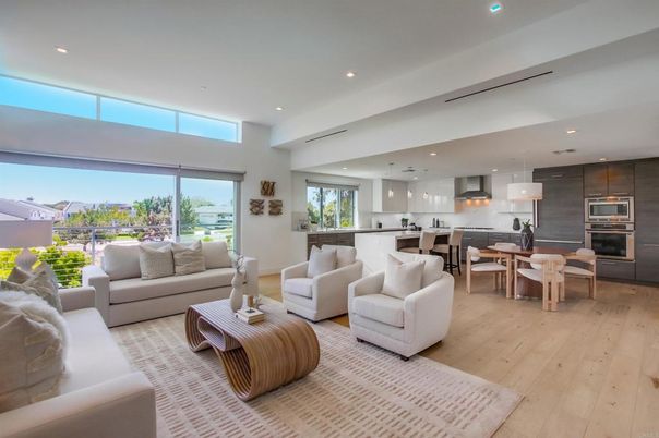 Dining room, Interior, Kitchen, Living room, Pendant Lights, Recessed Lighting, Stainless Steel Appliances, Wood Texture Flooring