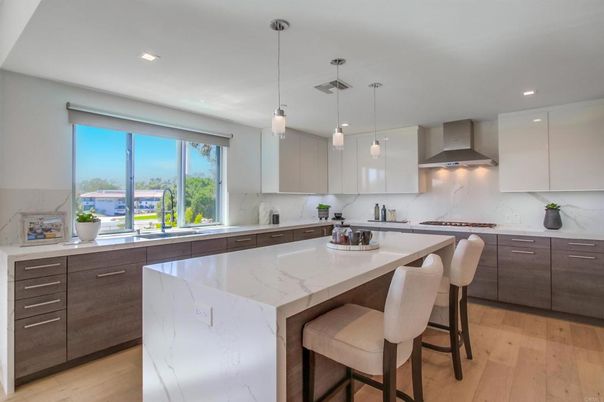 Interior, Kitchen, Pendant Lights, Recessed Lighting, Wood Texture Flooring