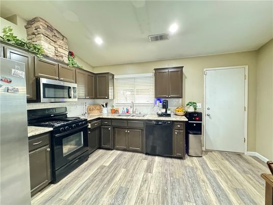 Dining room, Interior, Kitchen, Living room, Recessed Lighting, Wood Texture Flooring