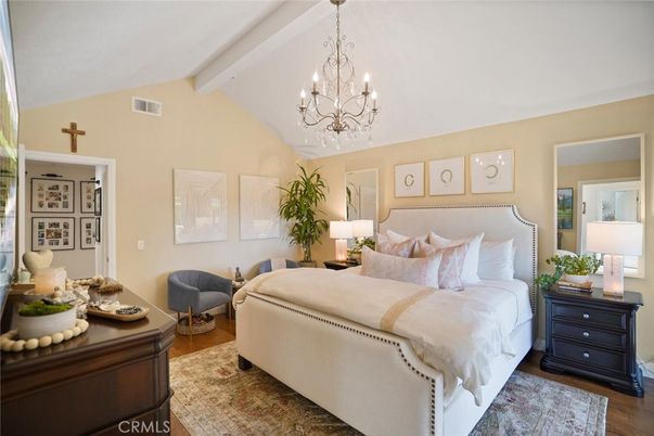 Bedroom, Chandelier, Interior, Wood Texture Flooring