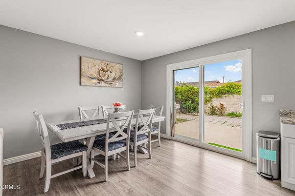 Dining room, Interior, Recessed Lighting, Wood Texture Flooring